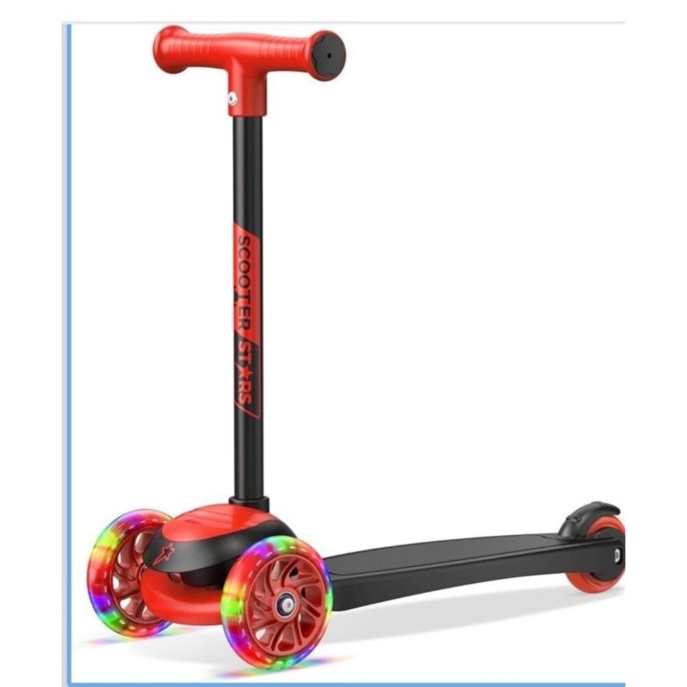 Red/ Black Mini 3-Wheel Kids Scooter - Lean-to-Steer, LED Light-Up Wheels!